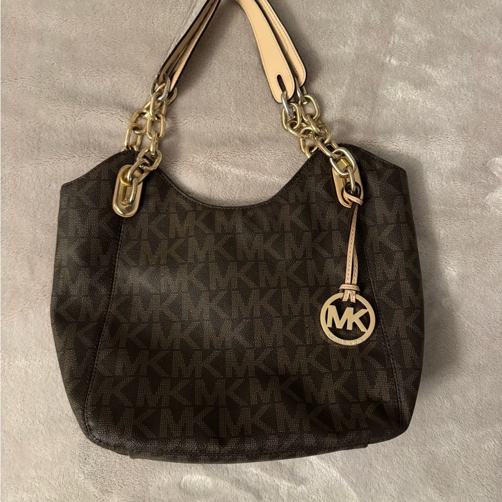 Michael Kors Dark Brown Shoulder Bag with Gold Accents